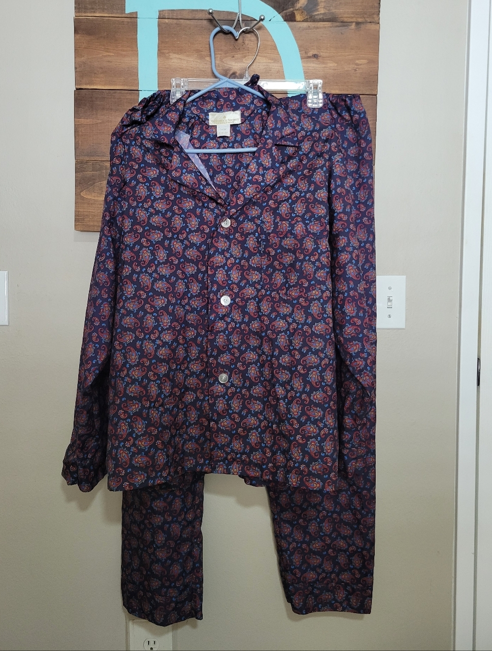 Vintage Victorias Secret Gentlemen Gold Label Navy Paisley Pajama Set Size Large